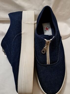 Beverly Hills Polo Club Navy Denim Slip-On Sneakers with  Zipper Size 8.5